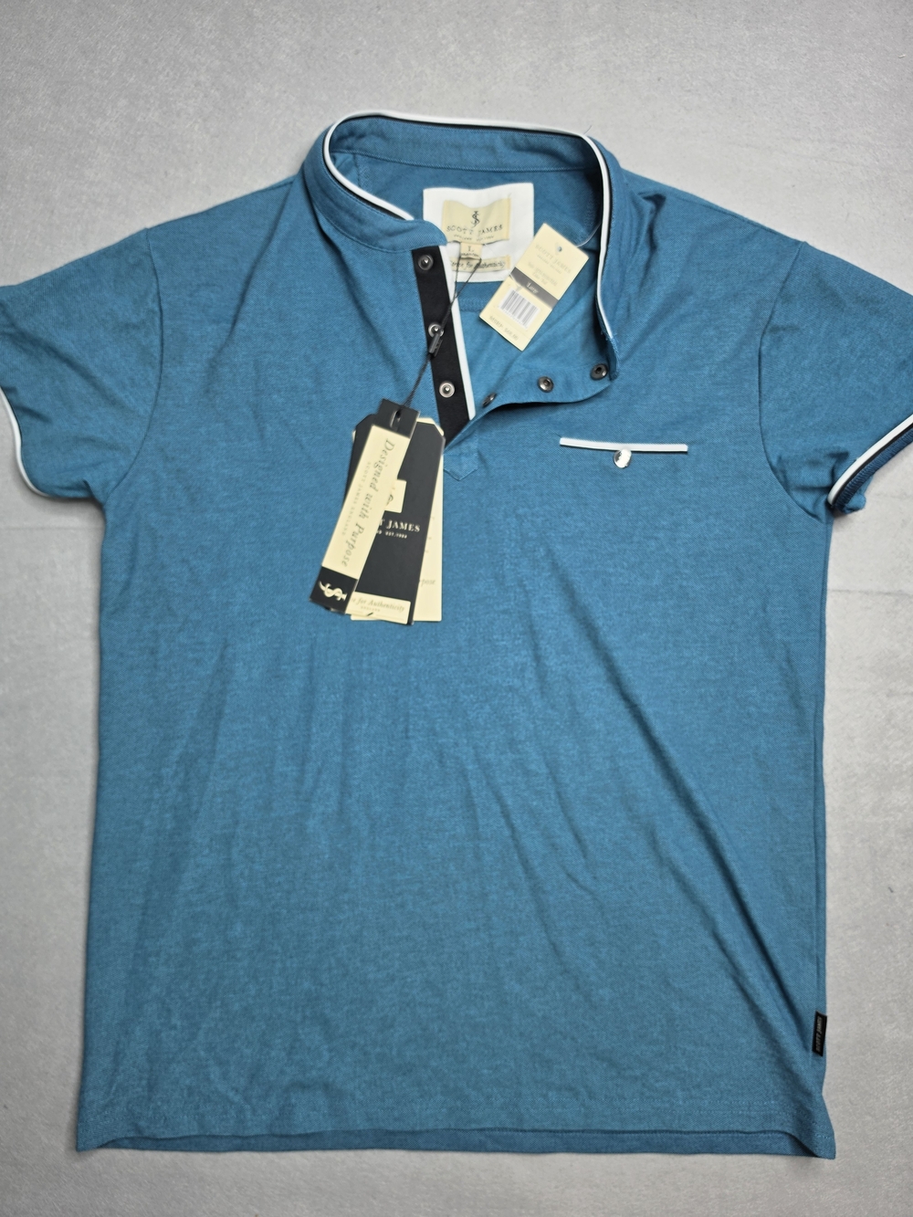 Scott James Men Polo Shirt Large Blade Collar Teal Blue  NWT